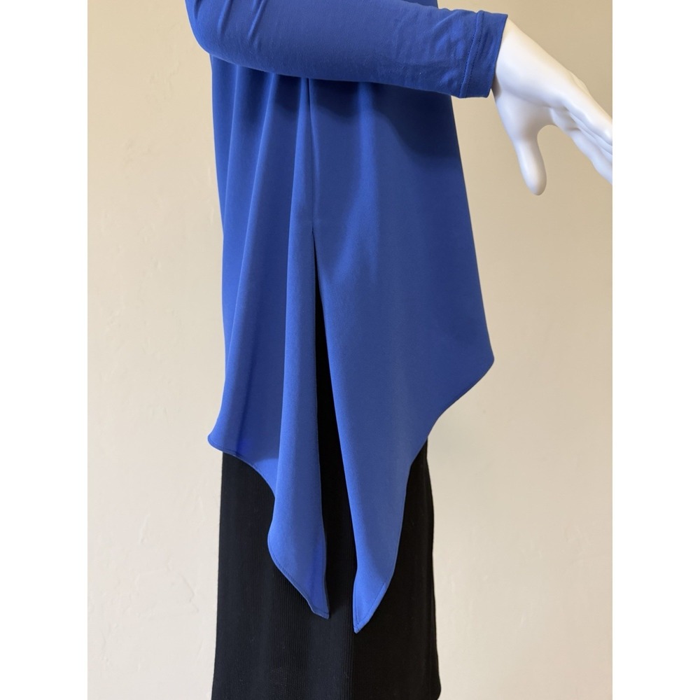 Escada Women's Crepe Tunic Blouse Blue Asymmetrical Hem V-Neck Long Sleeve 32 - Picture 5 of 12